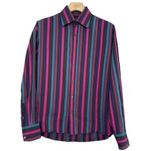 Ted Baker London SAMPLE Button Shirt Mens 4 L Striped Multicolor Preppy Designer